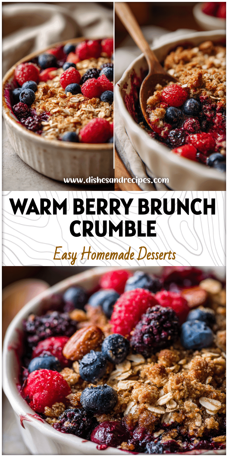 Warm berry crumble topped with oats for a Fruit Breakfast Casserole served fresh at brunch.